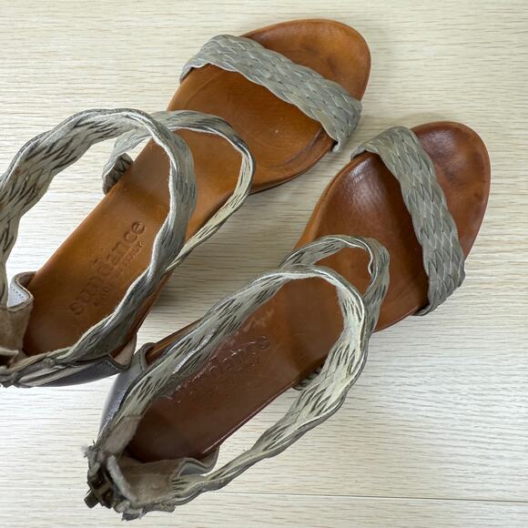 Sundance Gray Brown Woven Braided Open Toe Block Heel Sandals Boho 37 6.5 7 - Picture 5 of 9